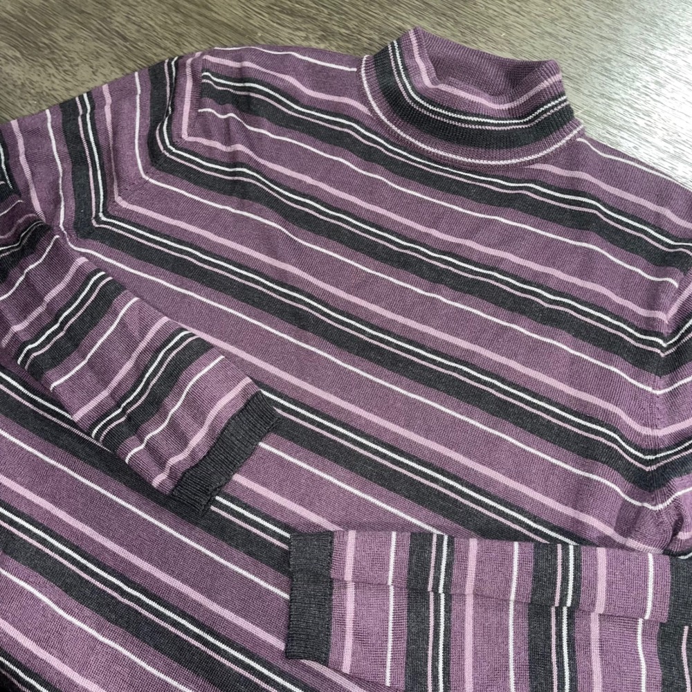 Pendleton Womens XL Purple Striped 100% Merino Wool Mock Neck LS Sweater